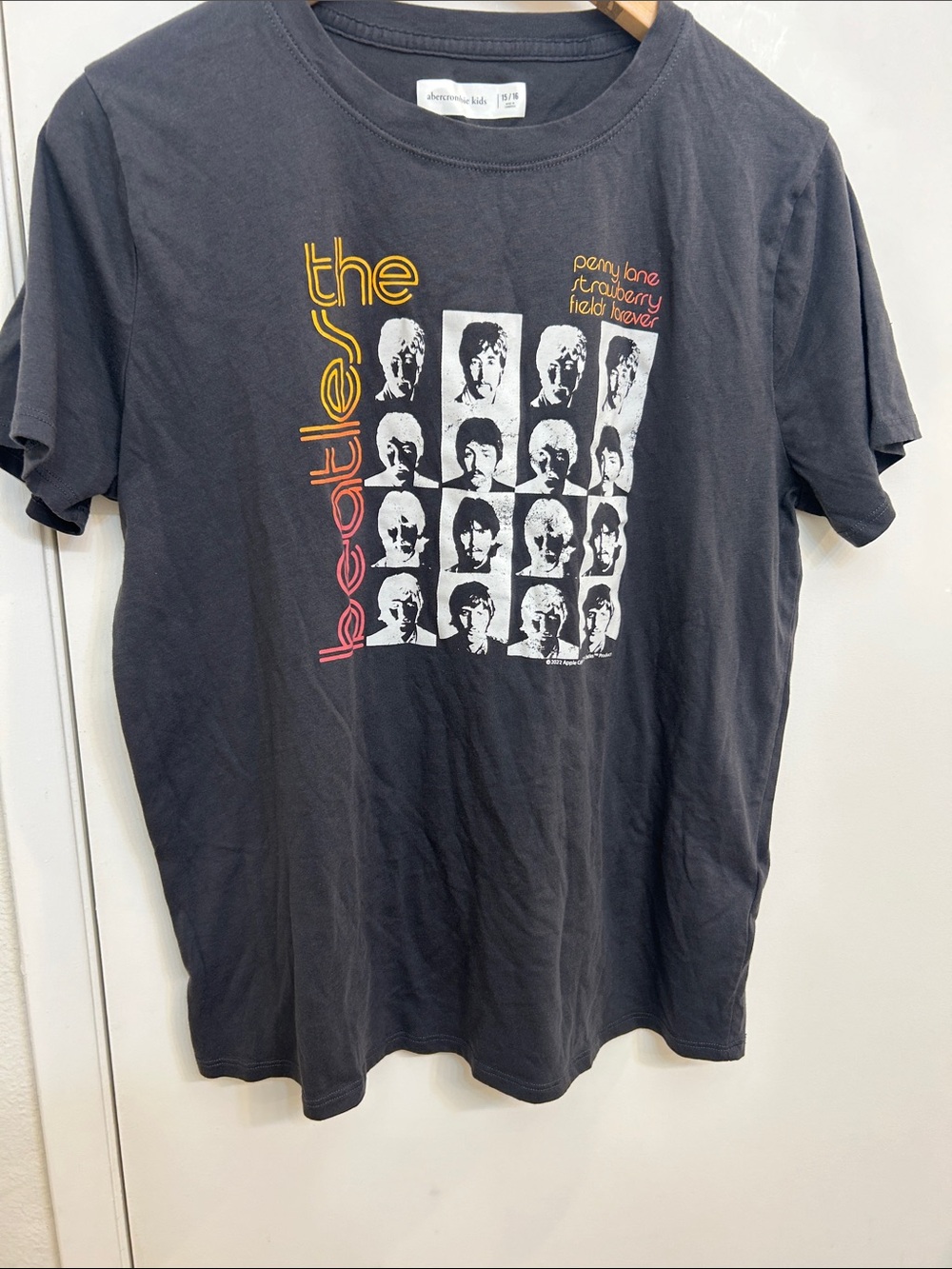 abercrombie kids Black Beatles Graphic Tee with Yellow & Pink Accents